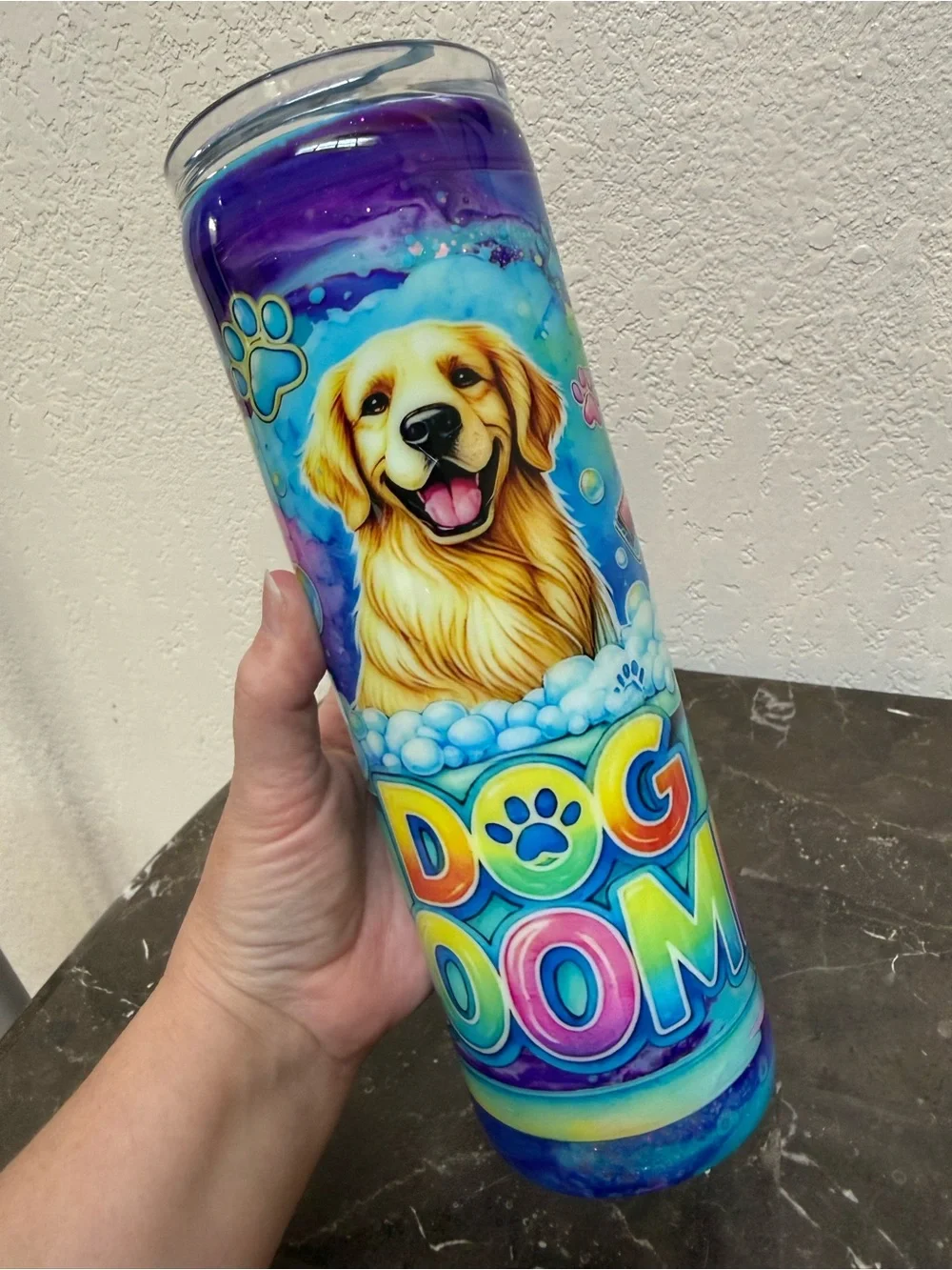 Watercolor Golden Retriever Dog Groomer 30 oz Tumbler Cup Handmade